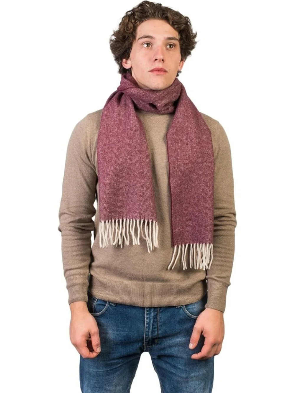 Luxurious Wool Cashmere Blend Herringbone Scarf for Men - Stylish & Warm